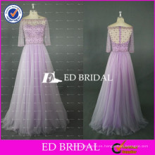 ED nupcial Elegante Bateau Cuello media manga con cuentas Blusa larga luz púrpura Tulle vestido de baile 2017